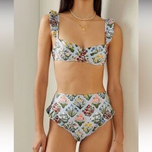 NWT Swim-She Blue Botanical Print Ruffle Bikini